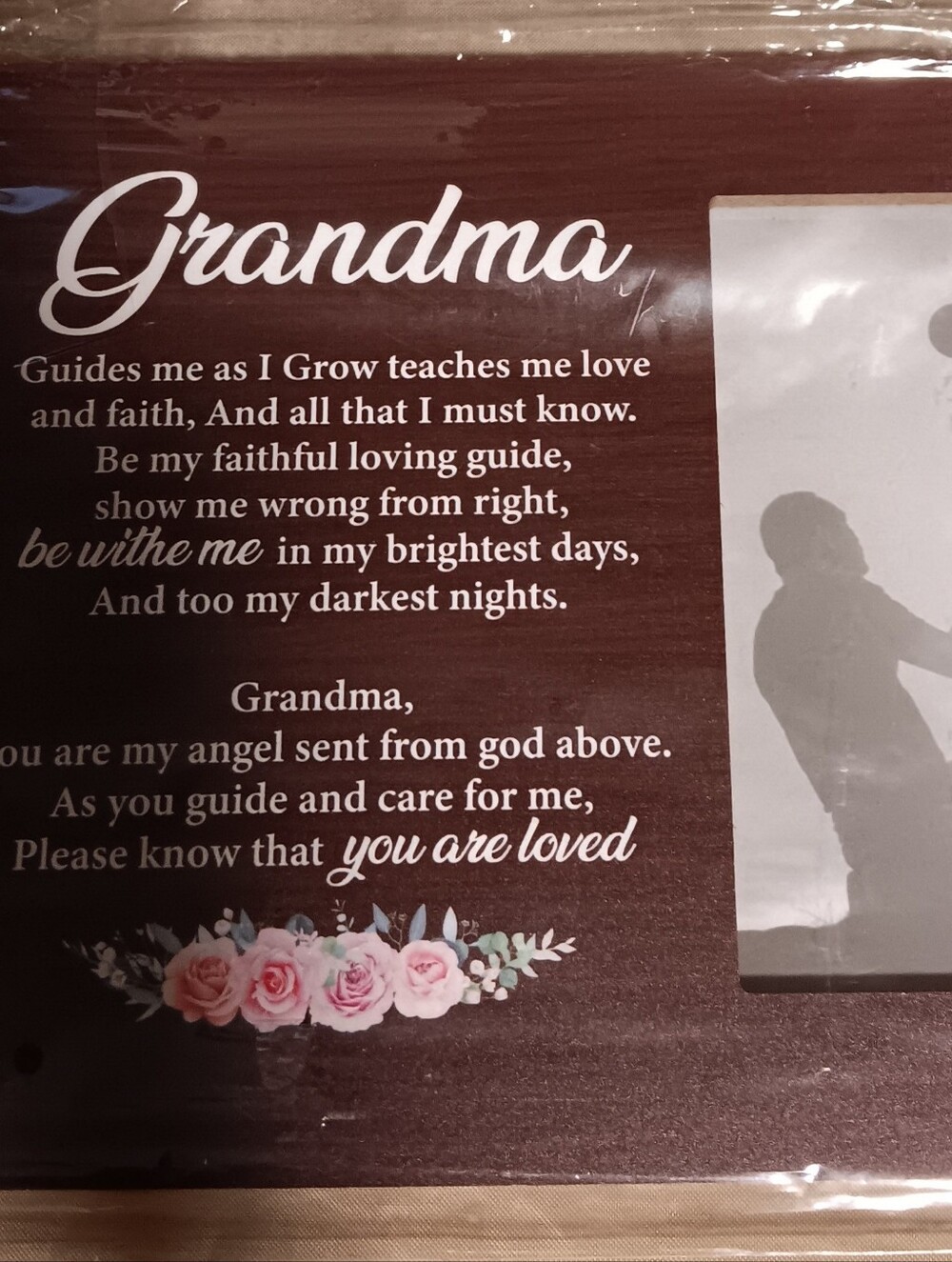 Grandma Floral Sentiment Frame Plaque in Brown